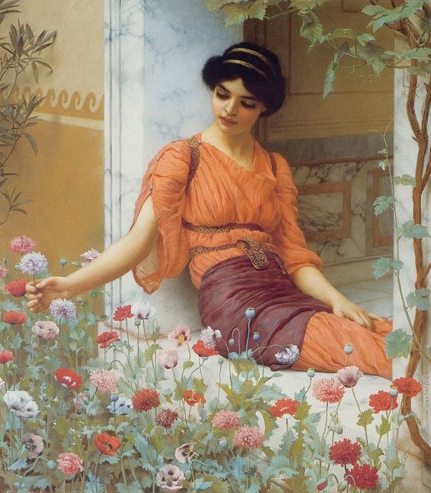 John William Godward, Summer Flowers, 1903, oil on canvas, unknown collection